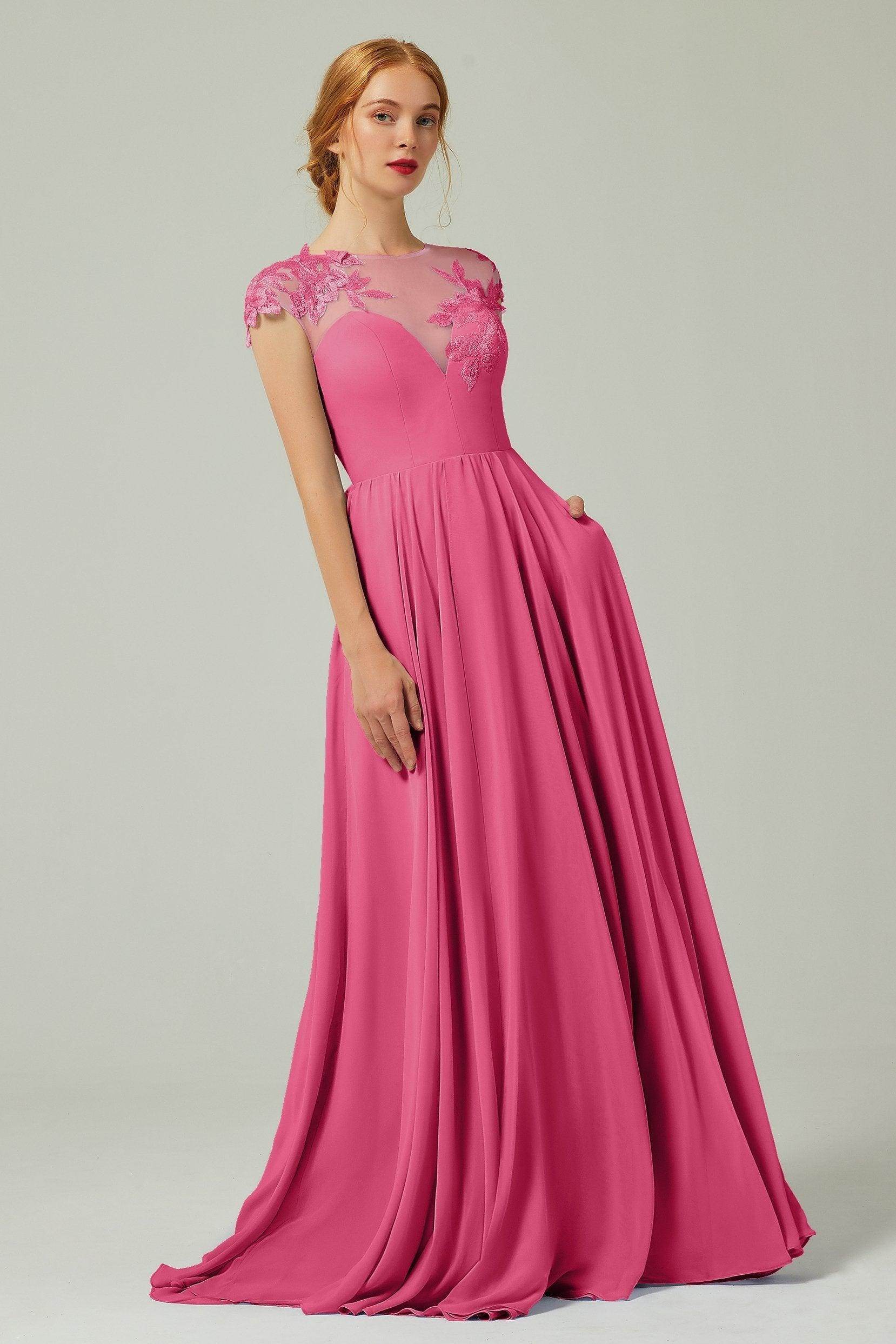 Elegant A Line Sweep Brush Train Chiffon Bridesmaid Dress CB0248PS Bridesmaid Dress