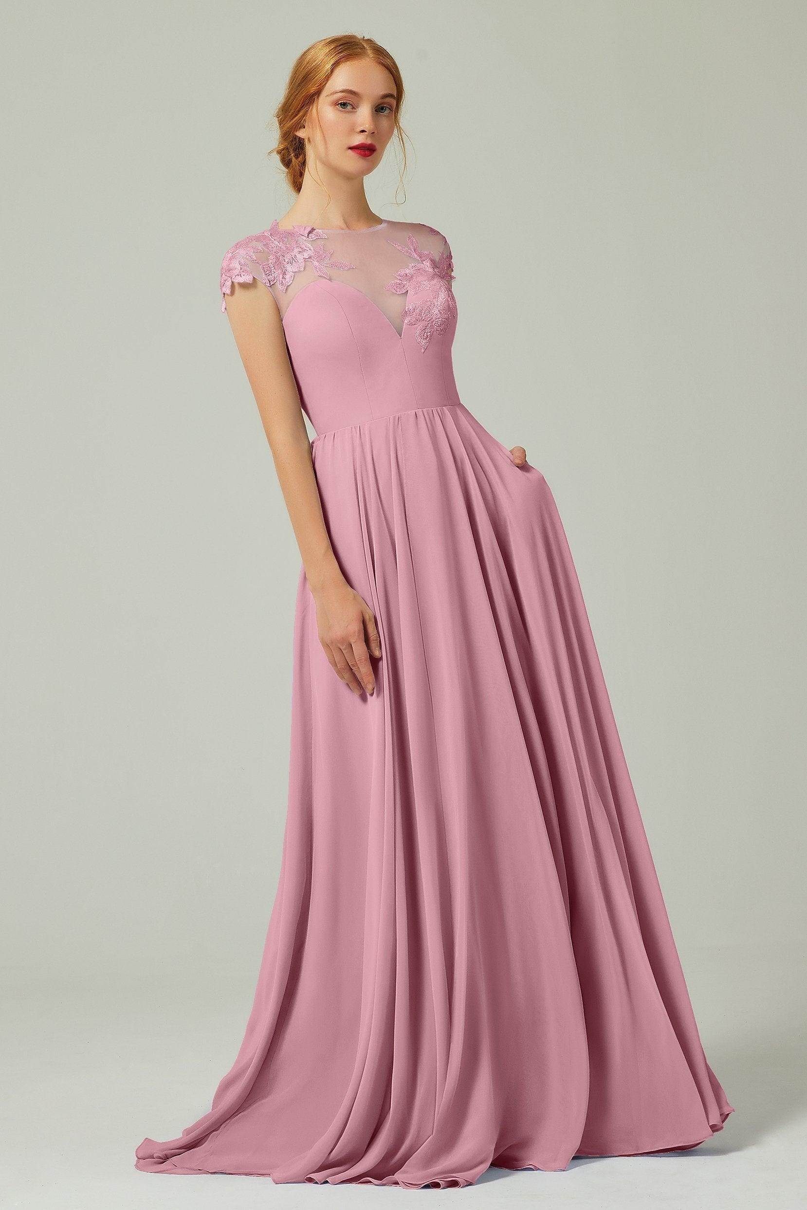 Elegant A Line Sweep Brush Train Chiffon Bridesmaid Dress CB0248PS Bridesmaid Dress