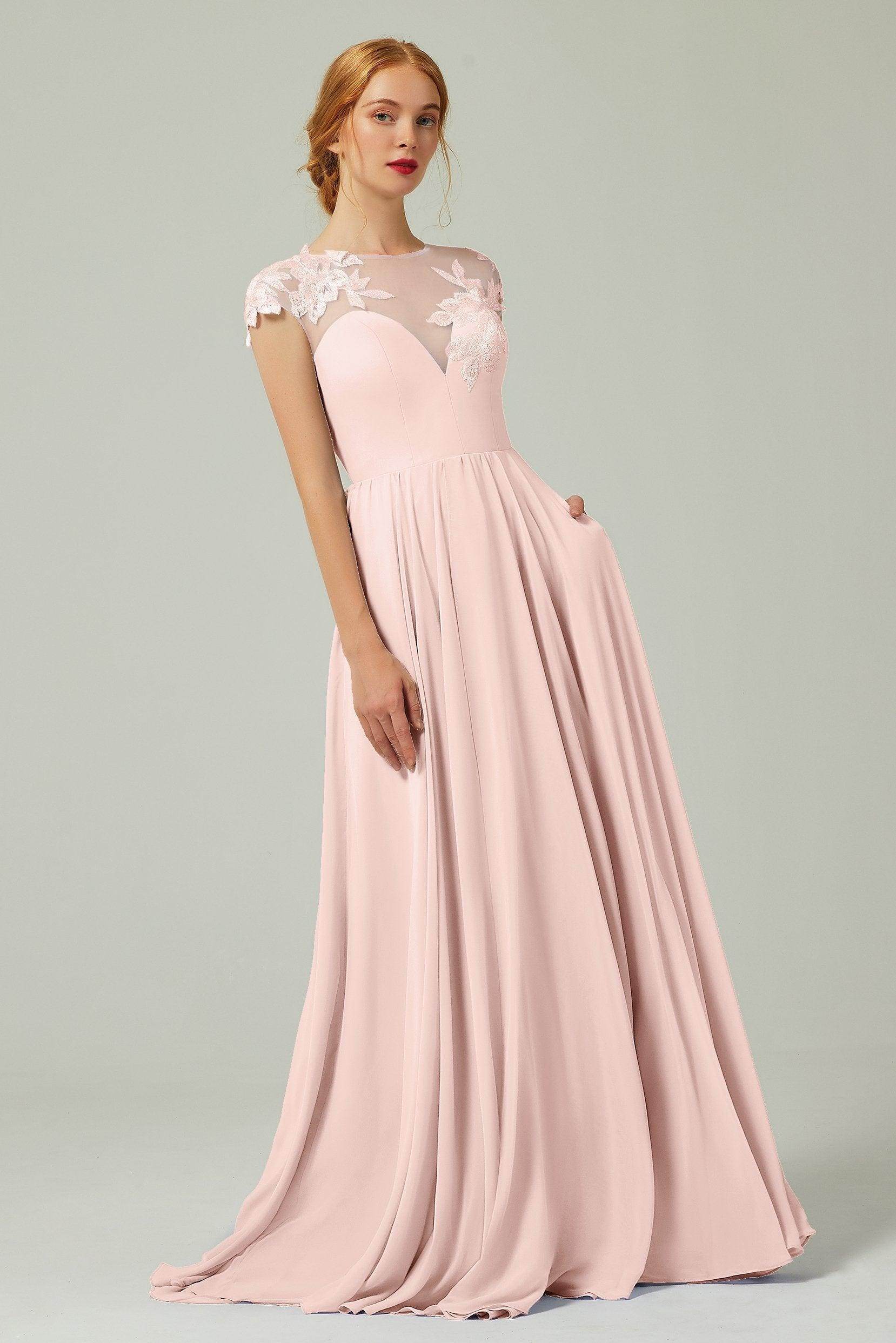 Elegant A Line Sweep Brush Train Chiffon Bridesmaid Dress CB0248PS Bridesmaid Dress