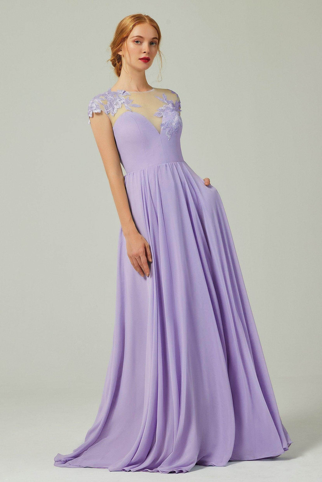 Elegant A Line Sweep Brush Train Chiffon Bridesmaid Dress CB0248PS Bridesmaid Dress