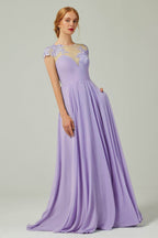 Elegant A Line Sweep Brush Train Chiffon Bridesmaid Dress CB0248PS Bridesmaid Dress