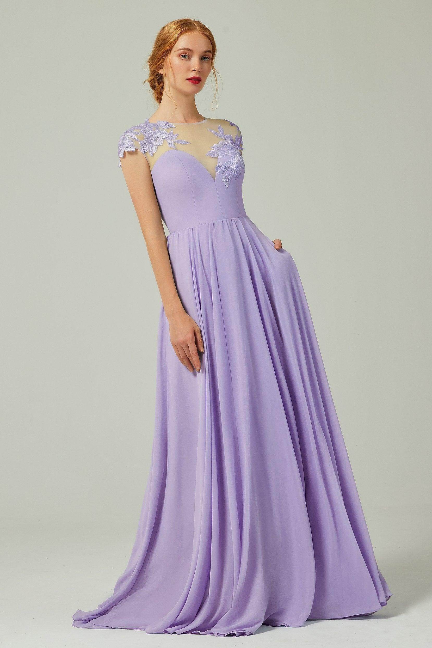 Elegant A Line Sweep Brush Train Chiffon Bridesmaid Dress CB0248PS Bridesmaid Dress