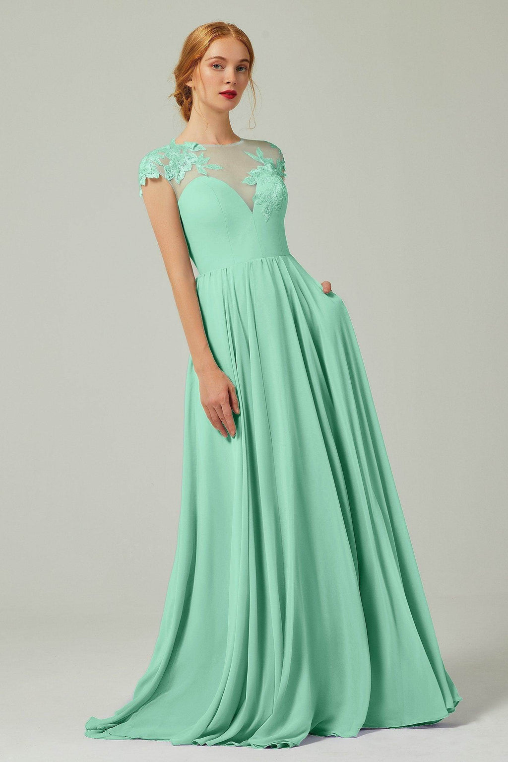 Elegant A Line Sweep Brush Train Chiffon Bridesmaid Dress CB0248PS Bridesmaid Dress
