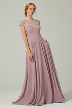 Elegant A Line Sweep Brush Train Chiffon Bridesmaid Dress CB0248PS Bridesmaid Dress