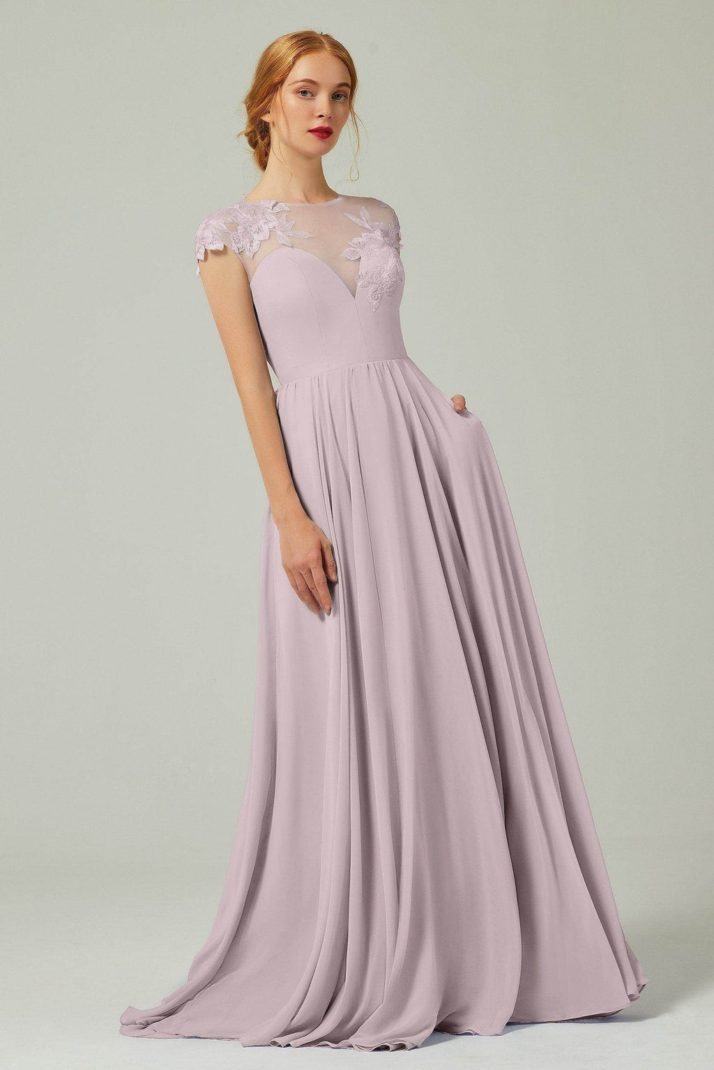 Elegant A Line Sweep Brush Train Chiffon Bridesmaid Dress CB0248PS Bridesmaid Dress