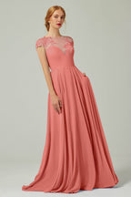 Elegant A Line Sweep Brush Train Chiffon Bridesmaid Dress CB0248PS Bridesmaid Dress