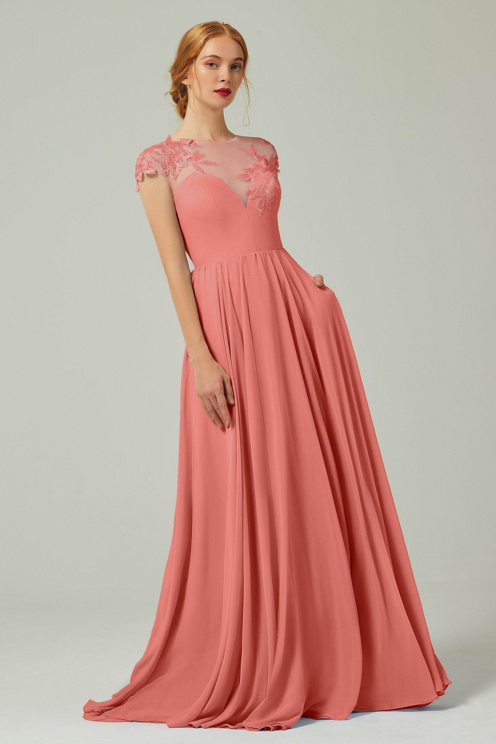 Elegant A Line Sweep Brush Train Chiffon Bridesmaid Dress CB0248PS Bridesmaid Dress