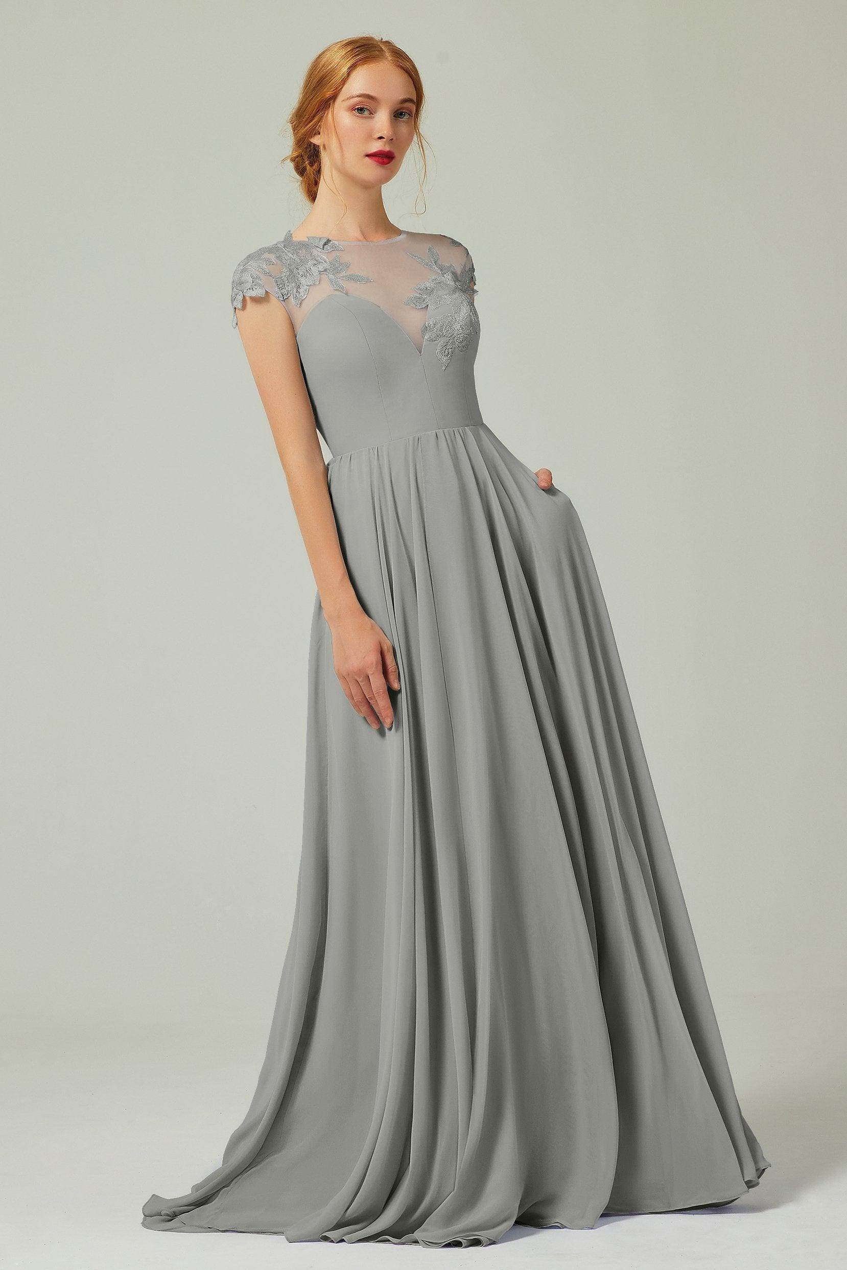 Elegant A Line Sweep Brush Train Chiffon Bridesmaid Dress CB0248PS Bridesmaid Dress