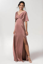 Elegant Sheath Floor Length Luxe Satin Bridesmaid Dress Bridesmaid Dress