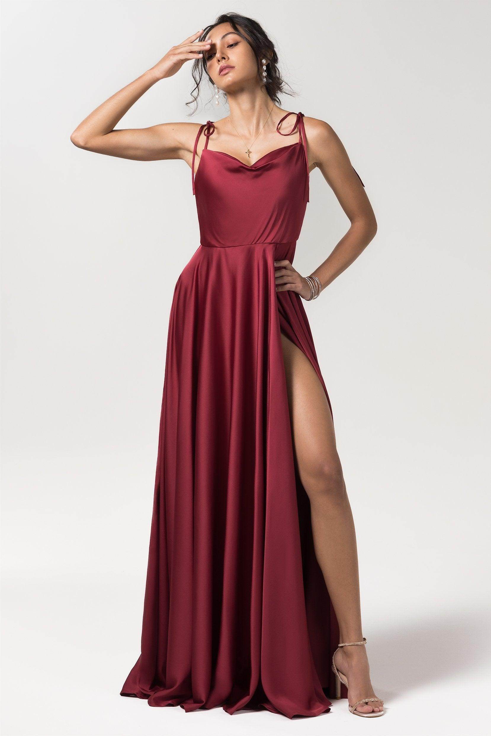 Elegant A Line Sweep Brush Train Luxe Satin Bridesmaid Dress Bridesmaid Dress