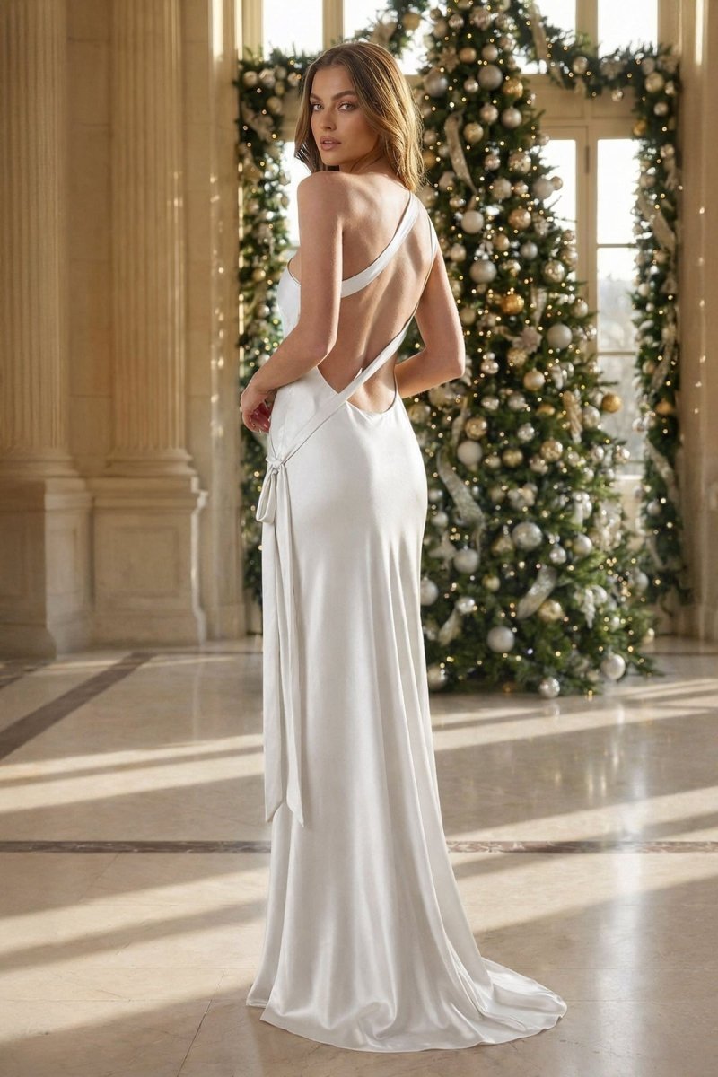 Iridessa Mae White back view prom dress