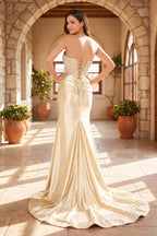 Fuchsia Satin Mermaid Evening Dress with Strapless Neckline and Beading