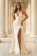 Wilhelmina Reese Champagne front view prom dress