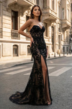 Black Tulle Mermaid Evening Dress with Sweetheart Neckline and Slit