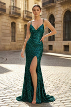 Aurelia Olive Emerald front view prom dress