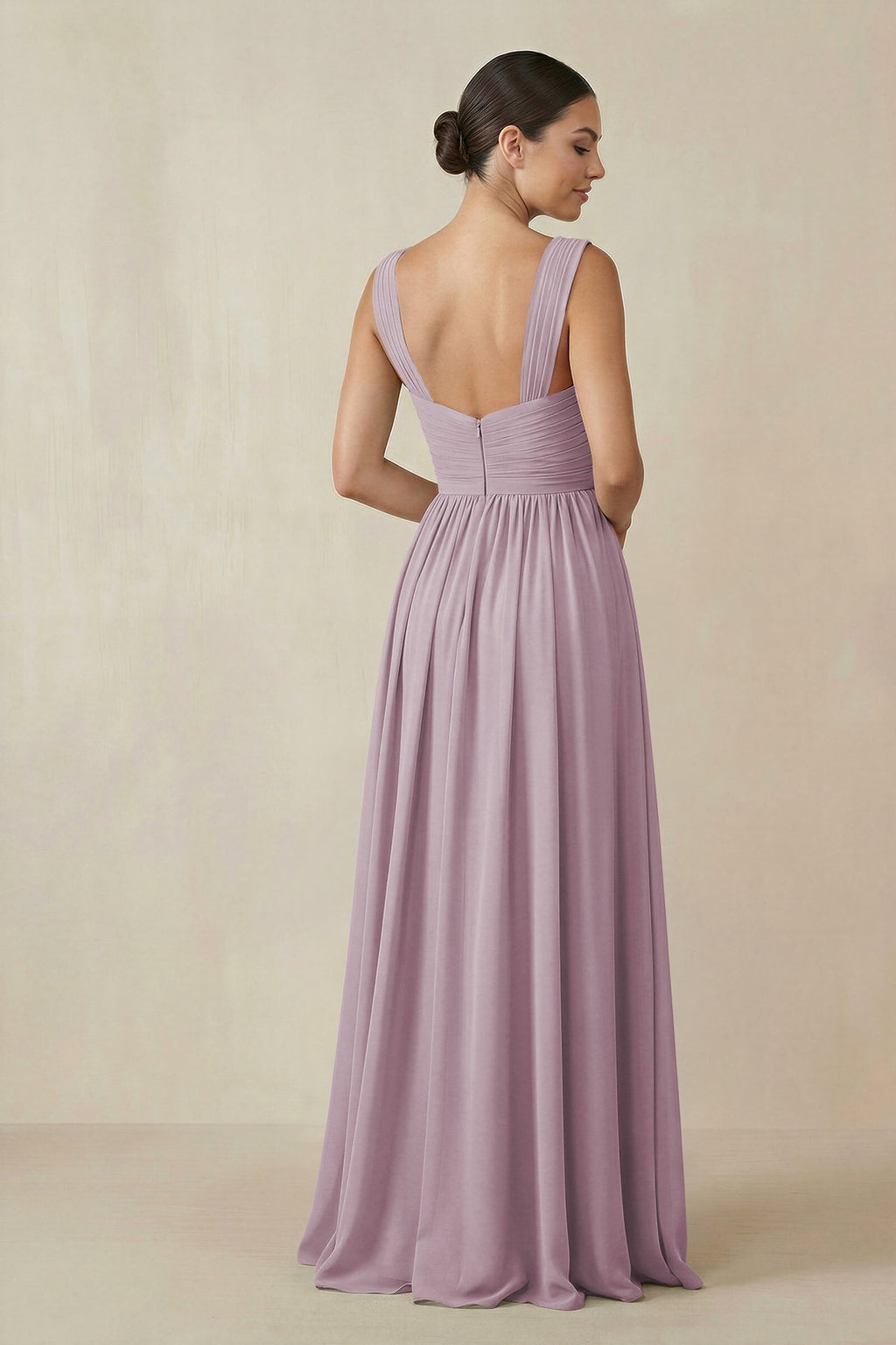 As Picture Chiffon A-Line Bridesmaid Dress with V-Neck Neckline and Pleated Detail