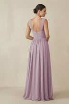 As Picture Chiffon A-Line Bridesmaid Dress with V-Neck Neckline and Pleated Detail