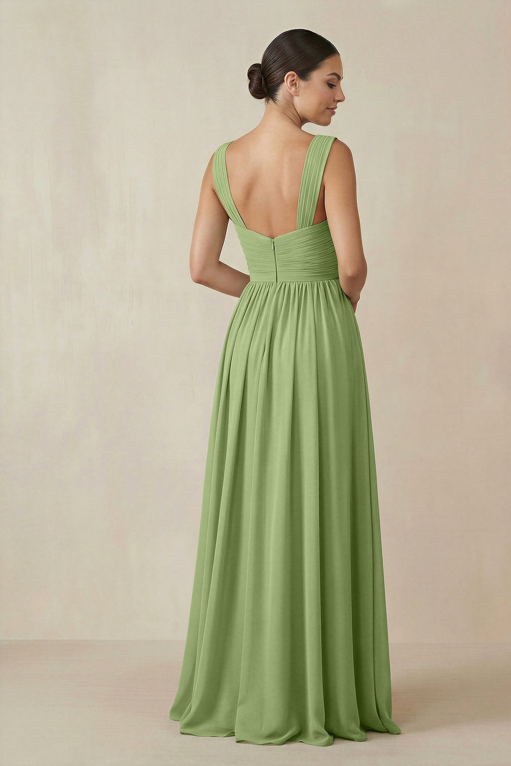 As Picture Chiffon A-Line Bridesmaid Dress with V-Neck Neckline and Pleated Detail