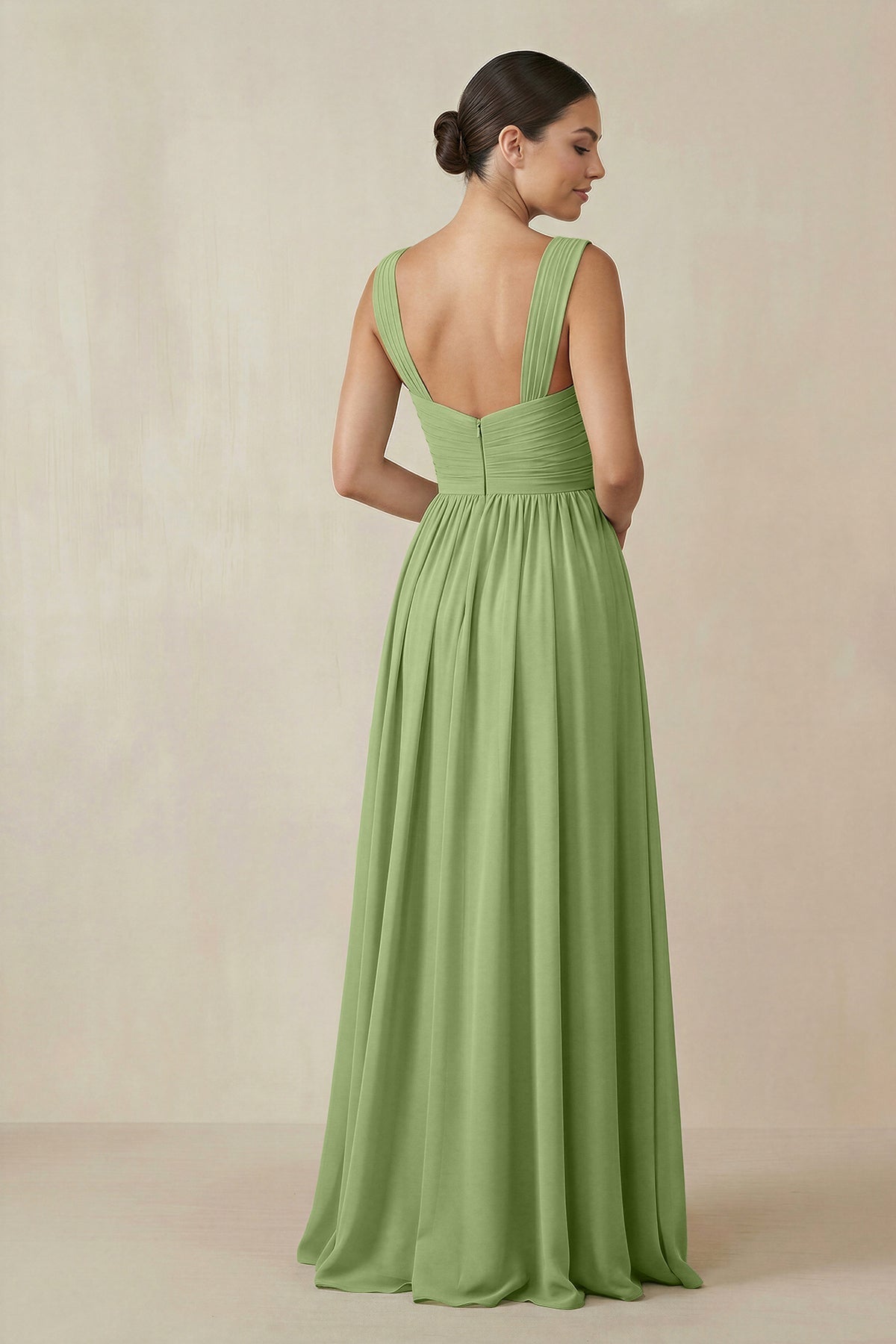 As Picture Chiffon A-Line Bridesmaid Dress with V-Neck Neckline and Pleated Detail