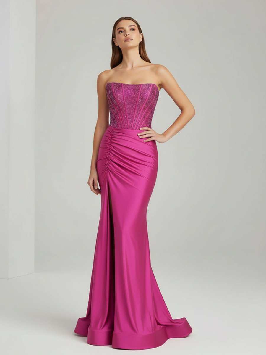 Zelie June Fuchsia front view prom dress