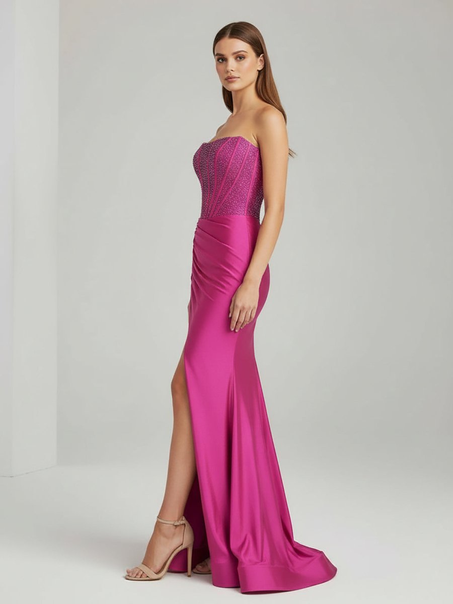 Zelie June Fuchsia side view prom dress