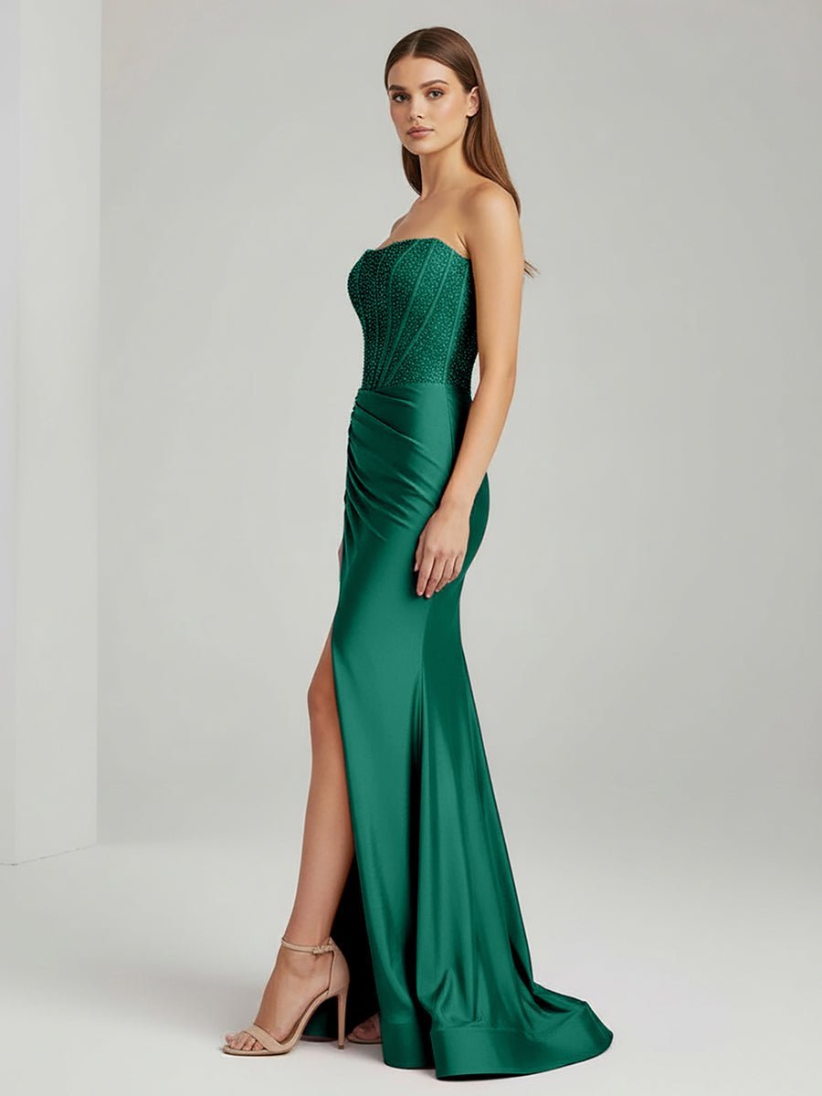 Zelie June Hunter Green side view prom dress