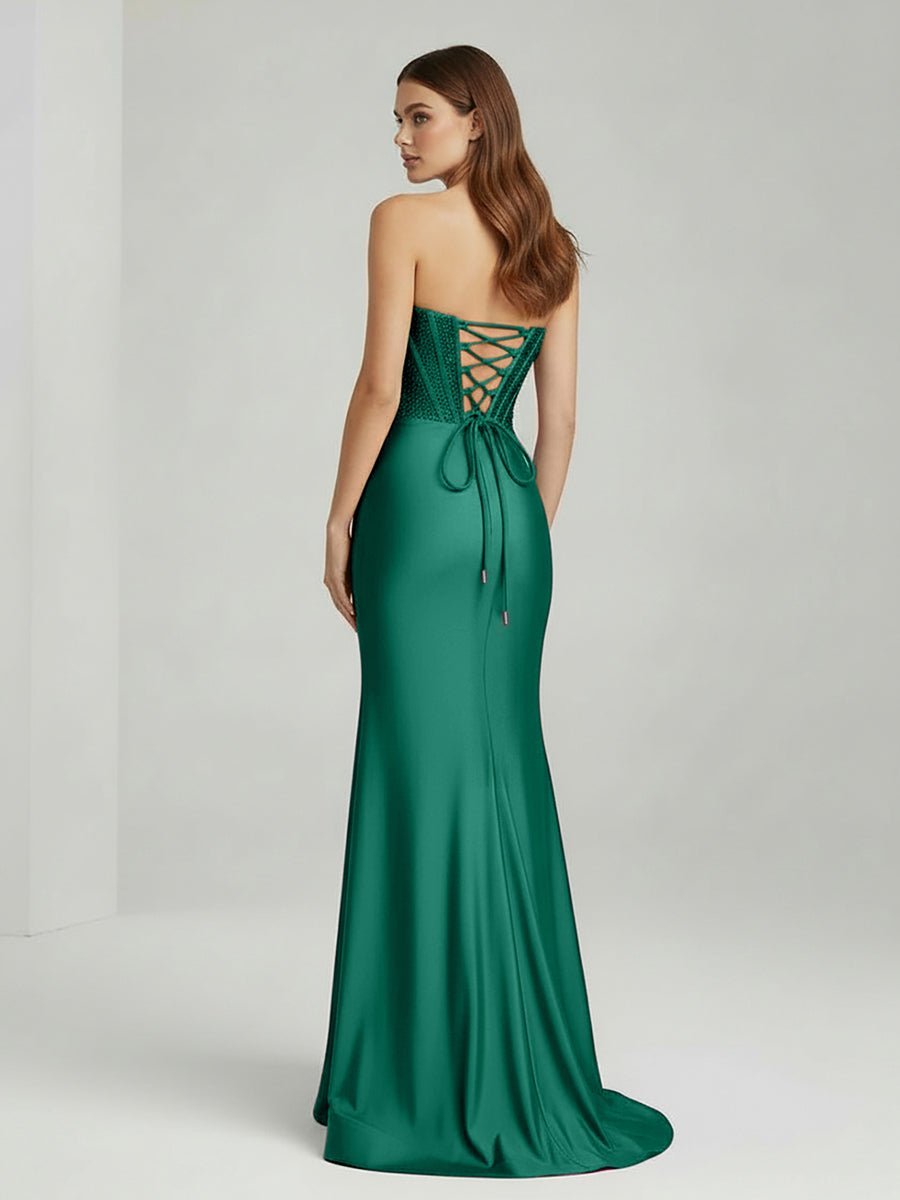 Zelie June Hunter Green back view prom dress