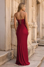Calista Monroe Burgundy back view prom dress