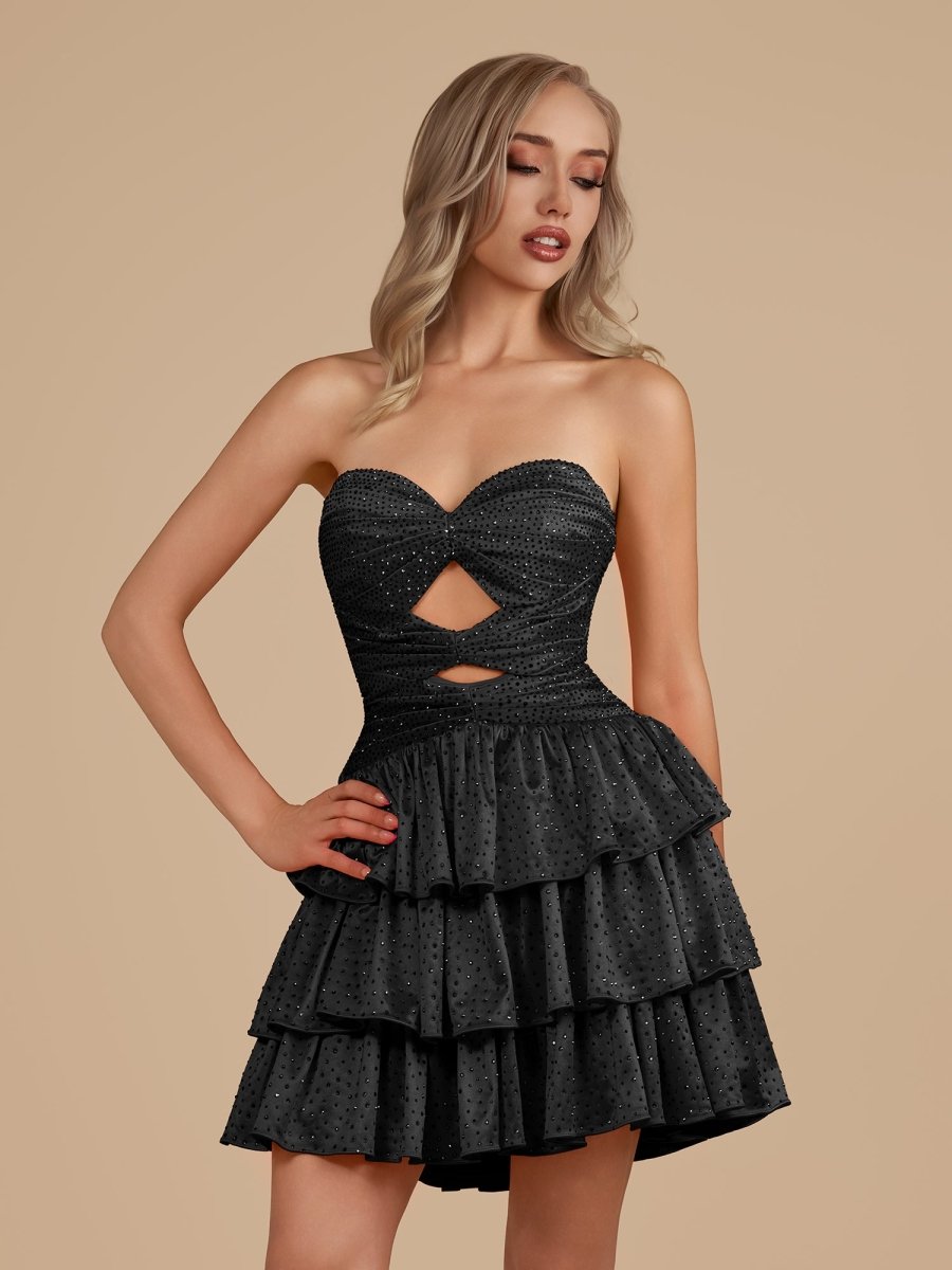 Royal Blue A Line Sweetheart Satin Cut Out Ruffled Homecoming Dresses with Beads