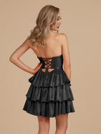 Royal Blue A Line Sweetheart Satin Cut Out Ruffled Homecoming Dresses with Beads