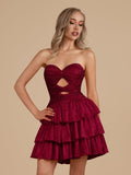 Royal Blue A Line Sweetheart Satin Cut Out Ruffled Homecoming Dresses with Beads