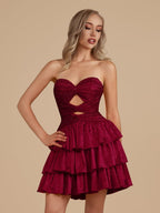 Royal Blue A Line Sweetheart Satin Cut Out Ruffled Homecoming Dresses with Beads