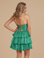 Royal Blue A Line Sweetheart Satin Cut Out Ruffled Homecoming Dresses with Beads