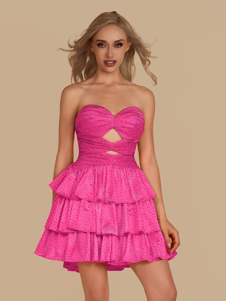 Royal Blue A Line Sweetheart Satin Cut Out Ruffled Homecoming Dresses with Beads