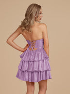 Royal Blue A Line Sweetheart Satin Cut Out Ruffled Homecoming Dresses with Beads