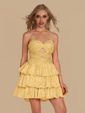 Royal Blue A Line Sweetheart Satin Cut Out Ruffled Homecoming Dresses with Beads