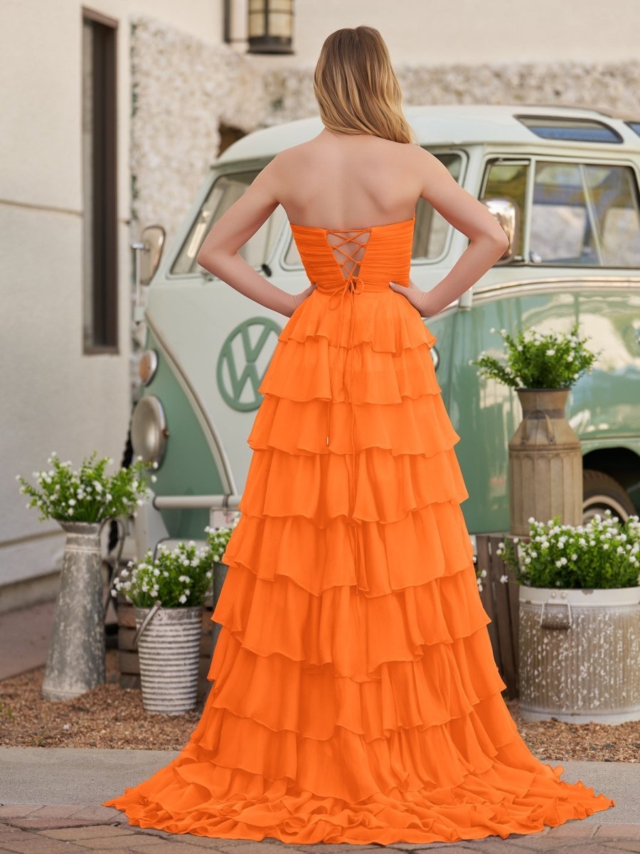 Fuchsia Chiffon A-Line Evening Dress with Sweetheart Neckline and Ruffles