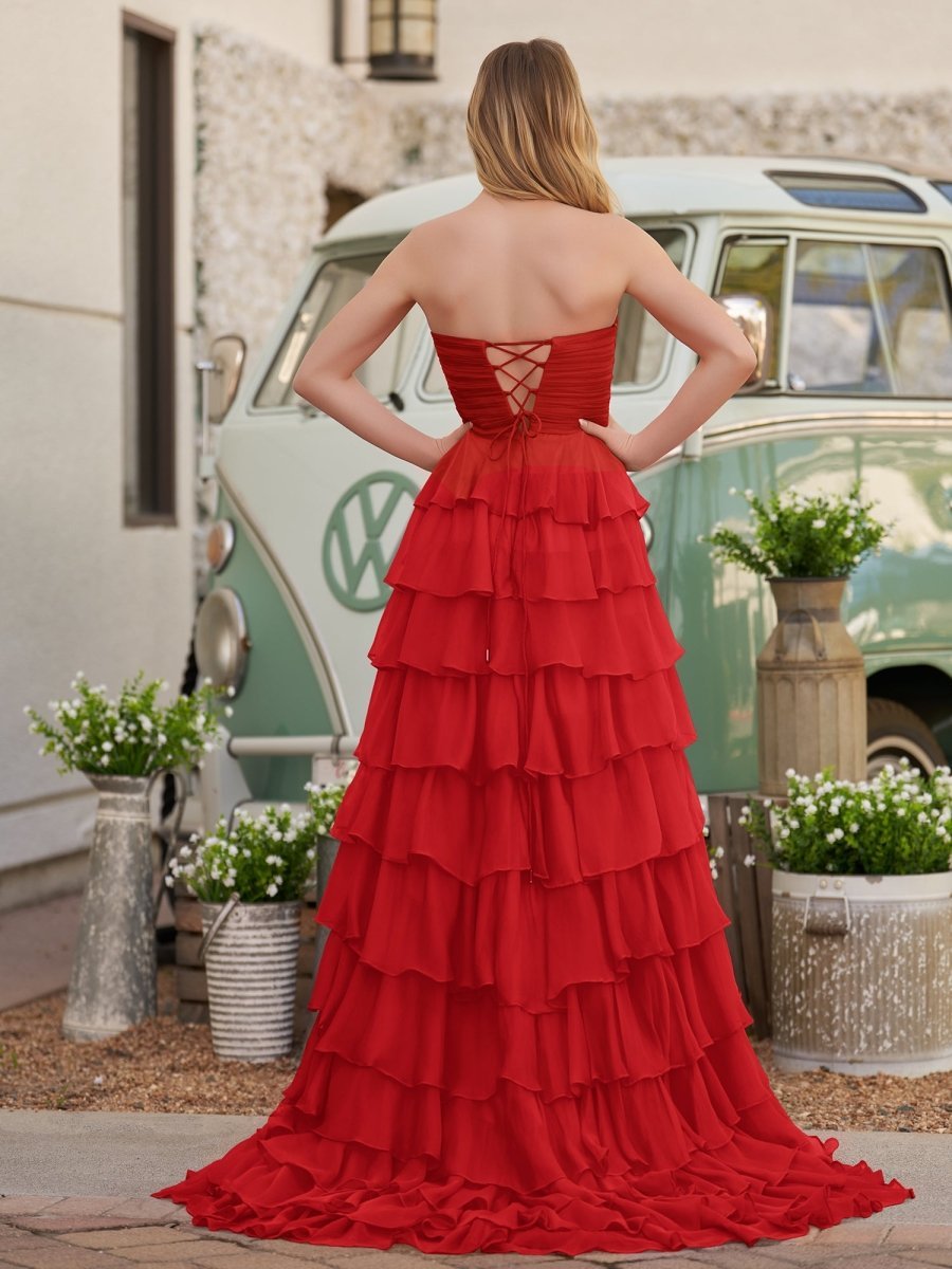 Fuchsia Chiffon A-Line Evening Dress with Sweetheart Neckline and Ruffles