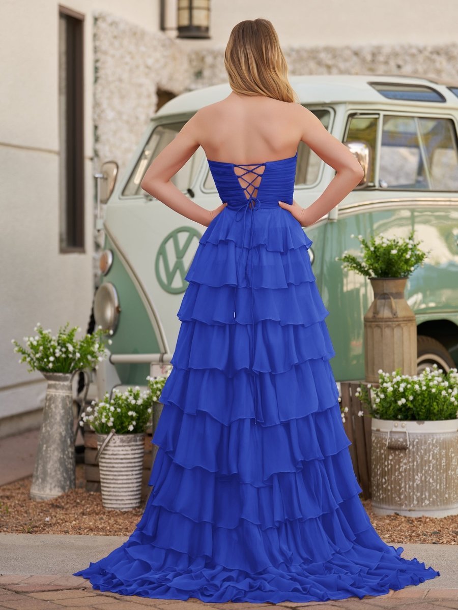 Fuchsia Chiffon A-Line Evening Dress with Sweetheart Neckline and Ruffles