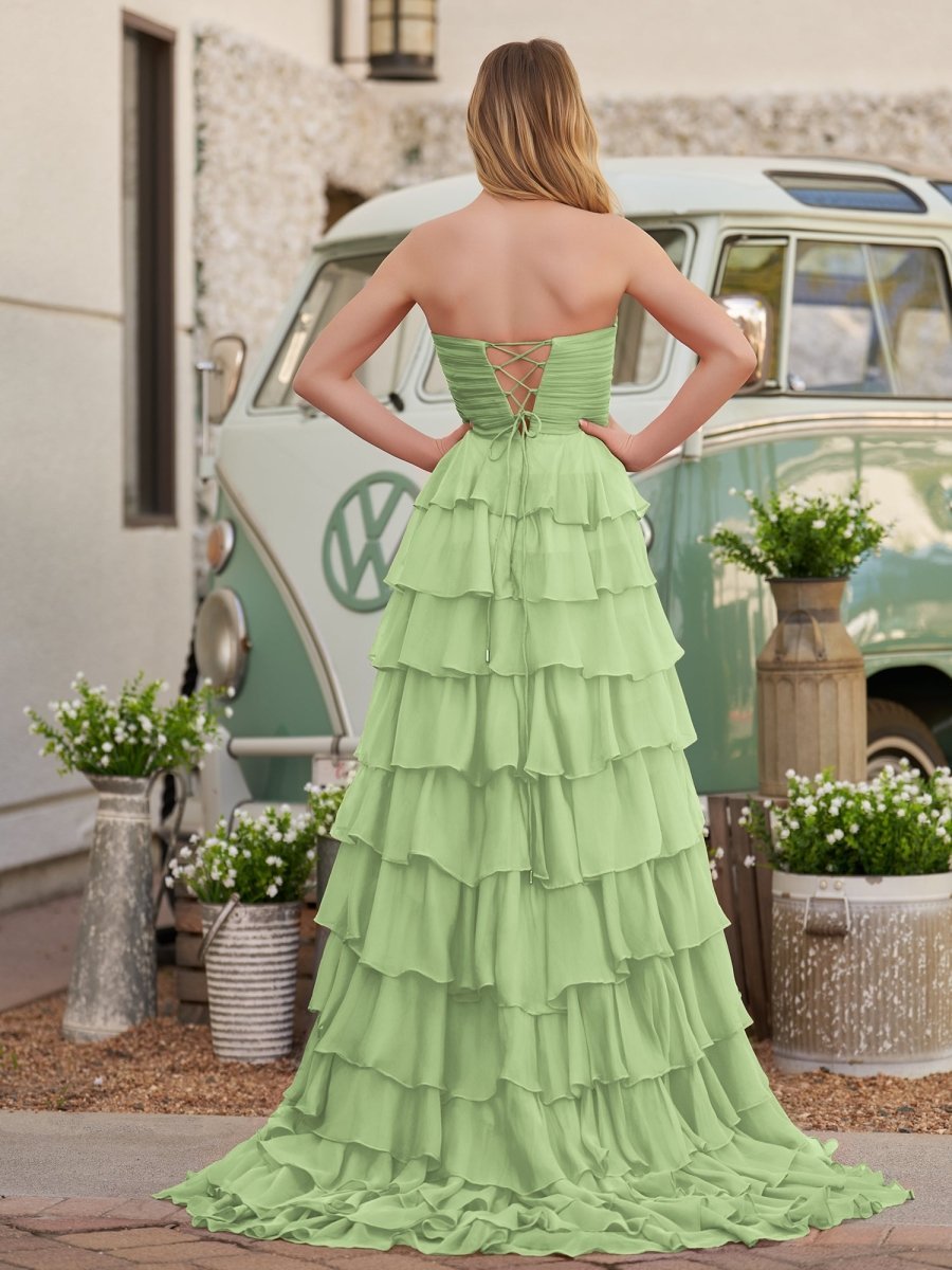 Fuchsia Chiffon A-Line Evening Dress with Sweetheart Neckline and Ruffles
