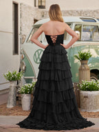 Fuchsia Chiffon A-Line Evening Dress with Sweetheart Neckline and Ruffles
