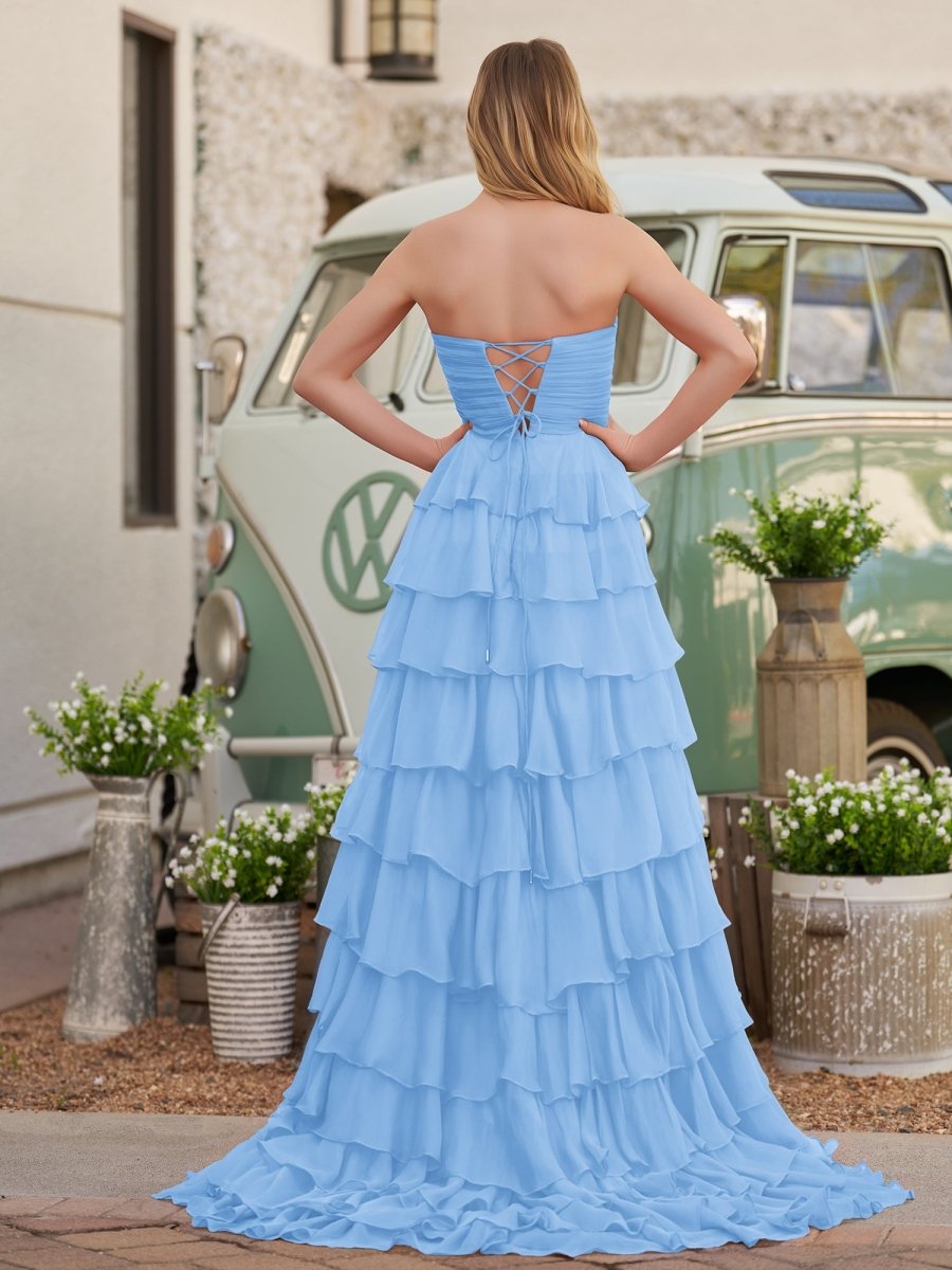 Fuchsia Chiffon A-Line Evening Dress with Sweetheart Neckline and Ruffles