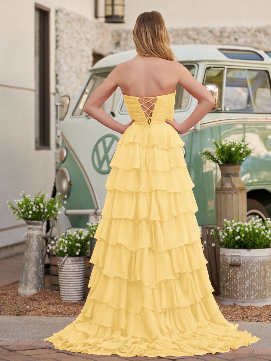 Fuchsia Chiffon A-Line Evening Dress with Sweetheart Neckline and Ruffles