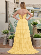 Fuchsia Chiffon A-Line Evening Dress with Sweetheart Neckline and Ruffles