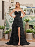 Fuchsia Chiffon A-Line Evening Dress with Sweetheart Neckline and Ruffles