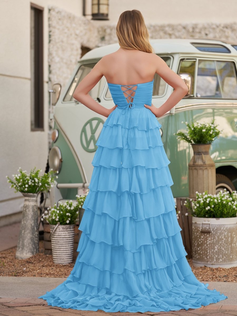 Fuchsia Chiffon A-Line Evening Dress with Sweetheart Neckline and Ruffles