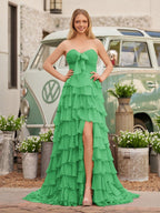 Fuchsia Chiffon A-Line Evening Dress with Sweetheart Neckline and Ruffles