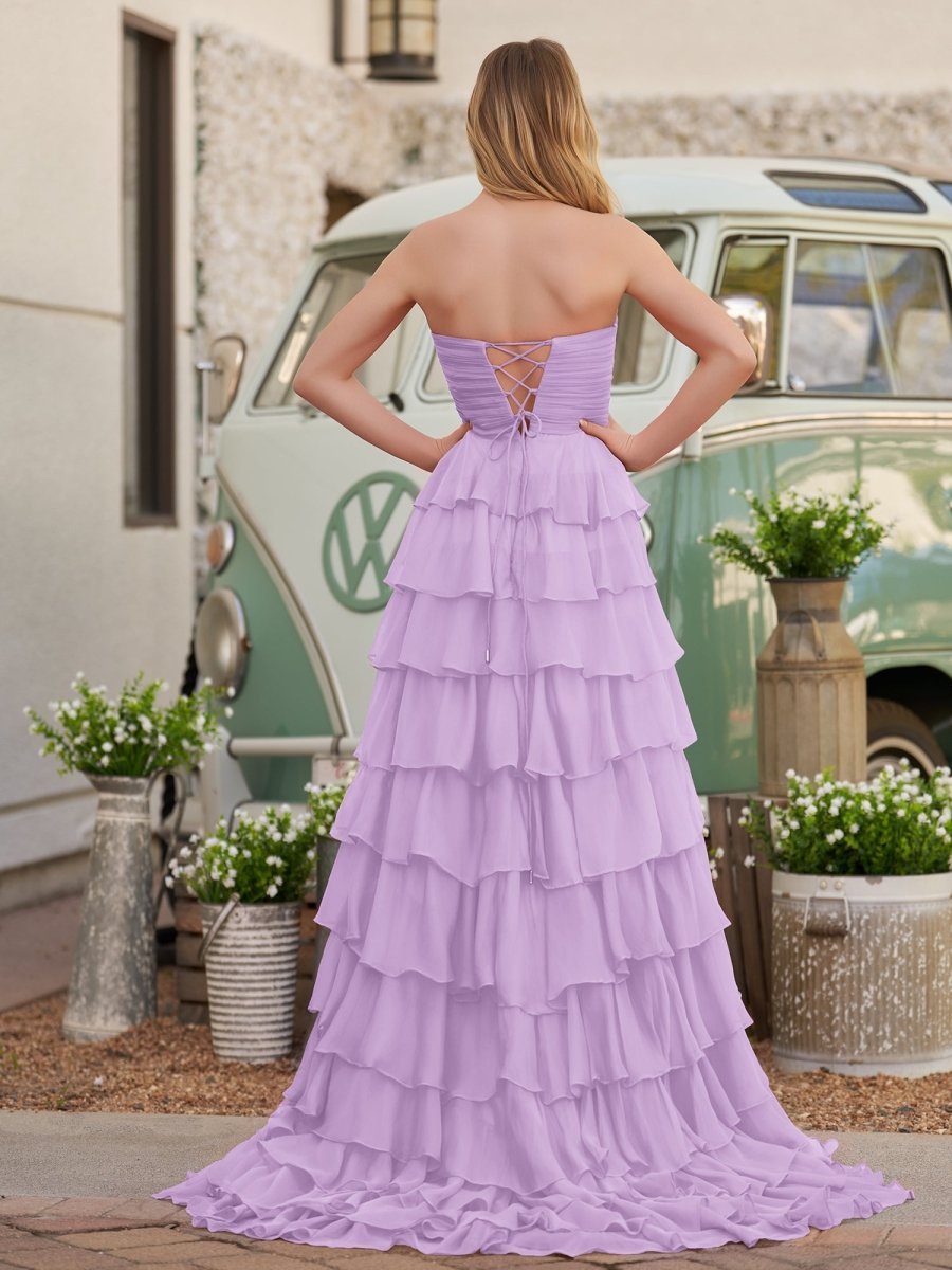 Fuchsia Chiffon A-Line Evening Dress with Sweetheart Neckline and Ruffles