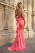 Caelia coral pink back view prom dress