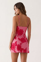 Coral Pink Spaghetti Straps Embroidered Sheath Mini Homecoming Dress